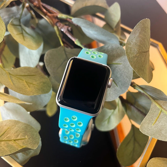 Apple Watch bandje - dubbel - siliconen - chloor blauw groene gloed