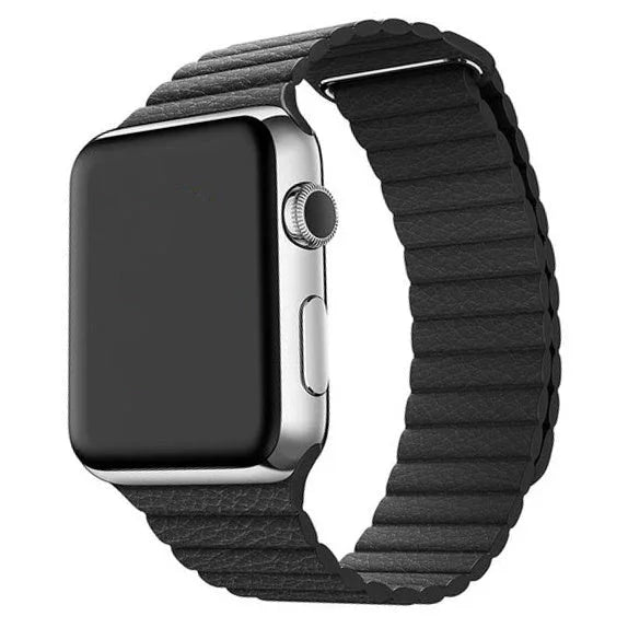 Apple Watch bandje - leer - ribbel - zwart