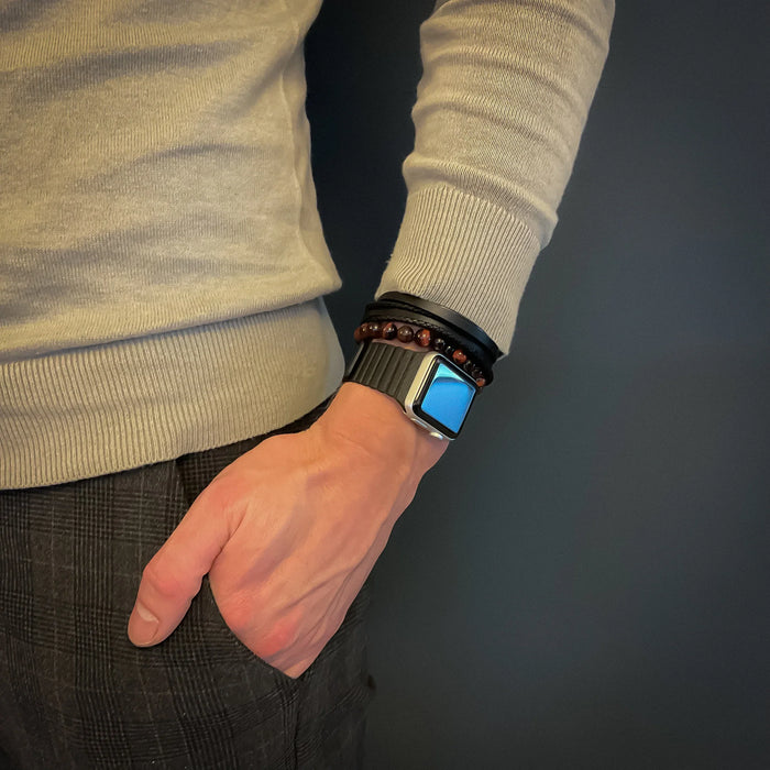 Apple Watch bandje - leer - ribbel - zwart