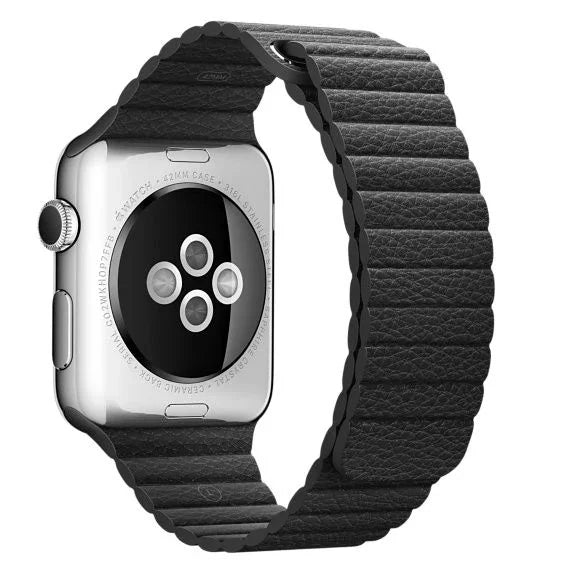 Apple Watch bandje - leer - ribbel - zwart