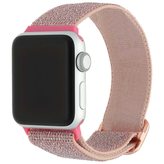 Apple Watch bandje - nylon - geweven gesp - glitter lichtroze