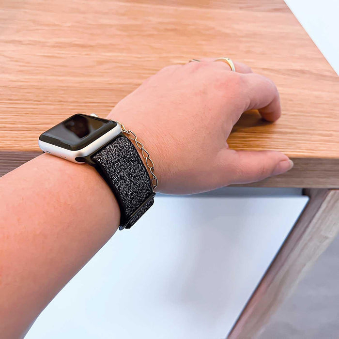 Apple Watch bandje - nylon - geweven gesp - glitter zwart