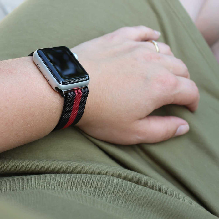 Apple Watch bandje Solaro - milanese - zwart rood gestreept
