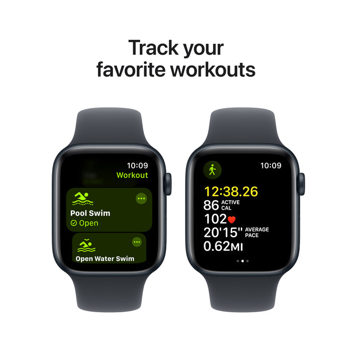 Apple Watch SE GPS, Caixa em alumínio meia-noite de 44 mm com Bracelete desportiva meia-noite - M/L