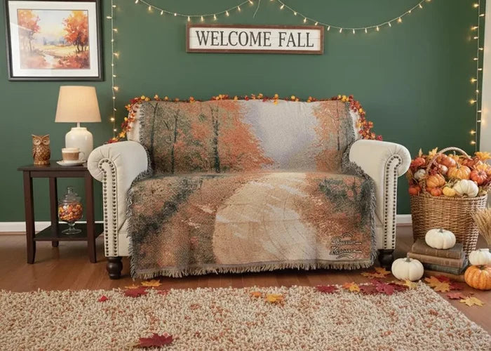 Autumn Fall Leaves & Forest Throw Blanket