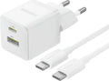 Baseus Carregador Palm Fast Charger C+U 30W Eu Moon White (With BASEUS Mini White Cable Usb-C )