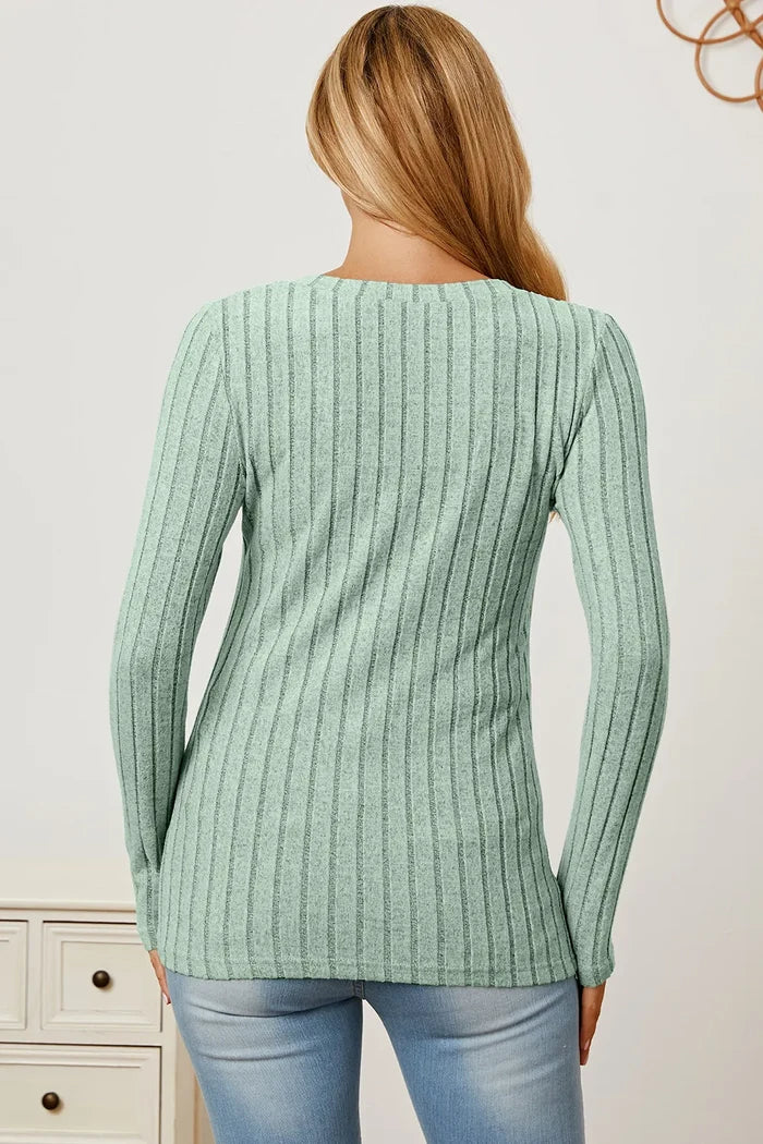 Basic Bae Ribbed V-Neck Long Sleeve Top