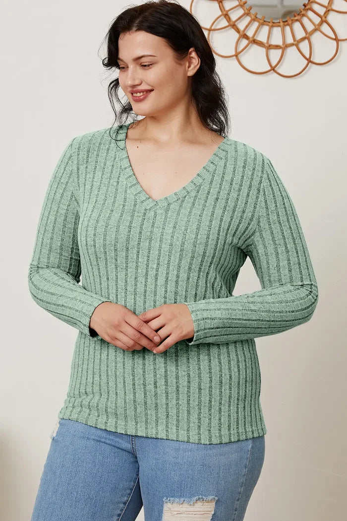 Basic Bae Ribbed V-Neck Long Sleeve Top