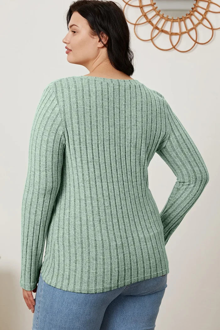 Basic Bae Ribbed V-Neck Long Sleeve Top
