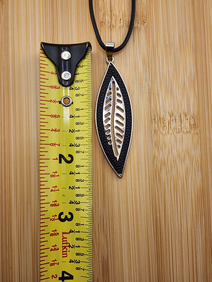 Black and Silver Leaf Pendant Necklace
