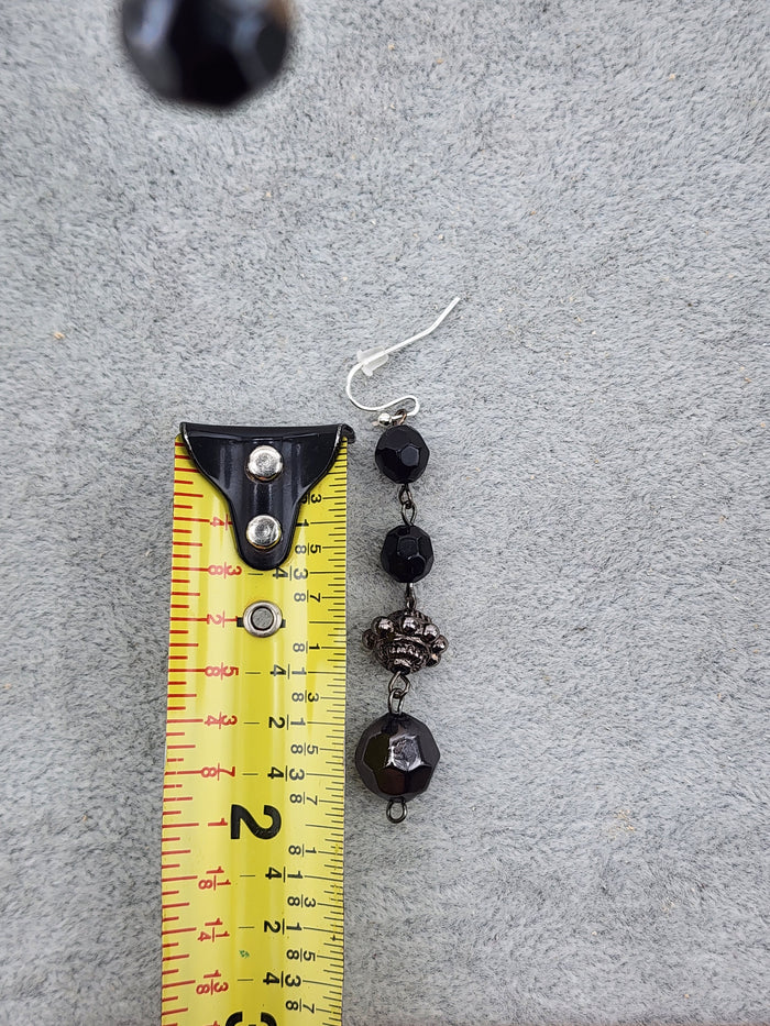 Black Bead Drop Earrings - 0575