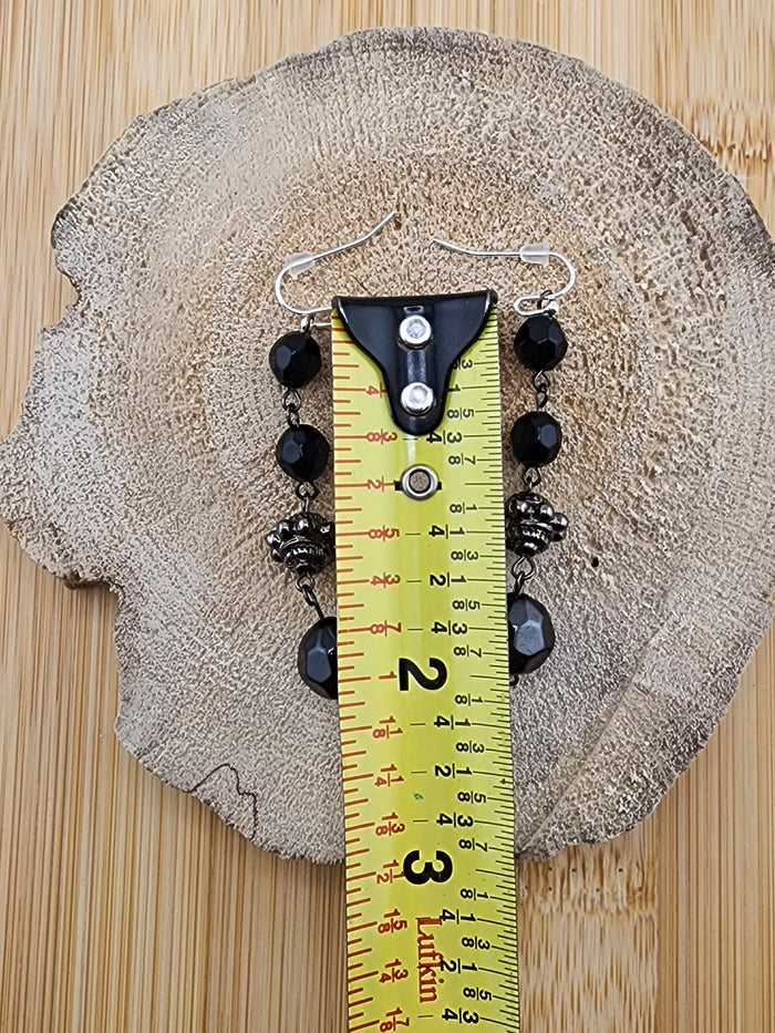 Black Faceted Bead Drop Earrings