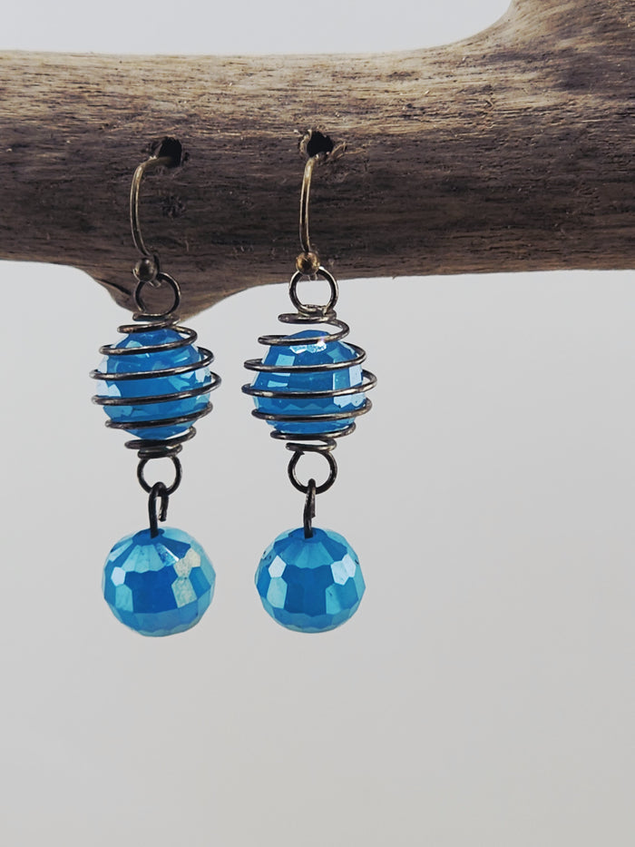 Blue Dangle Bead Earrings -E090326-3