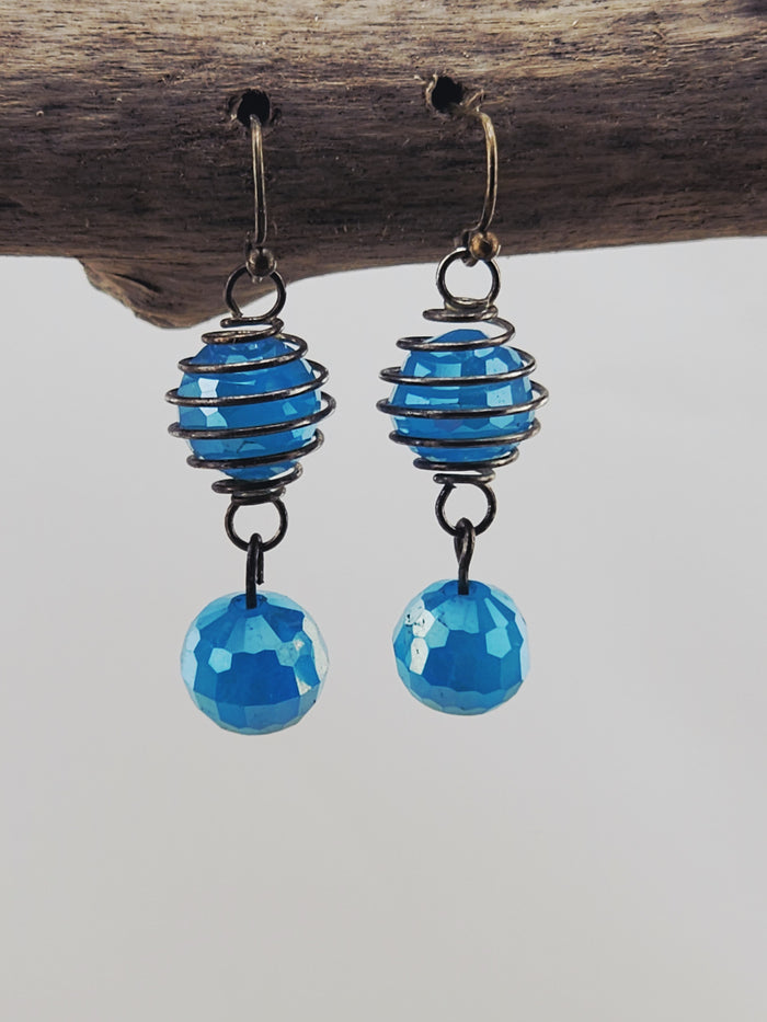 Blue Dangle Bead Earrings -E090326-3