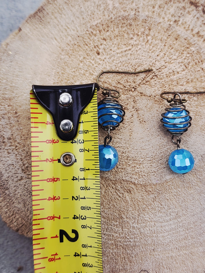 Blue Dangle Bead Earrings -E090326-3
