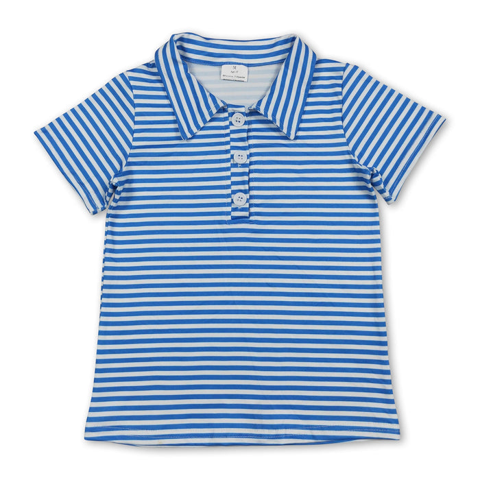 Blue Stripe Short Sleeve Team Polo Shirt
