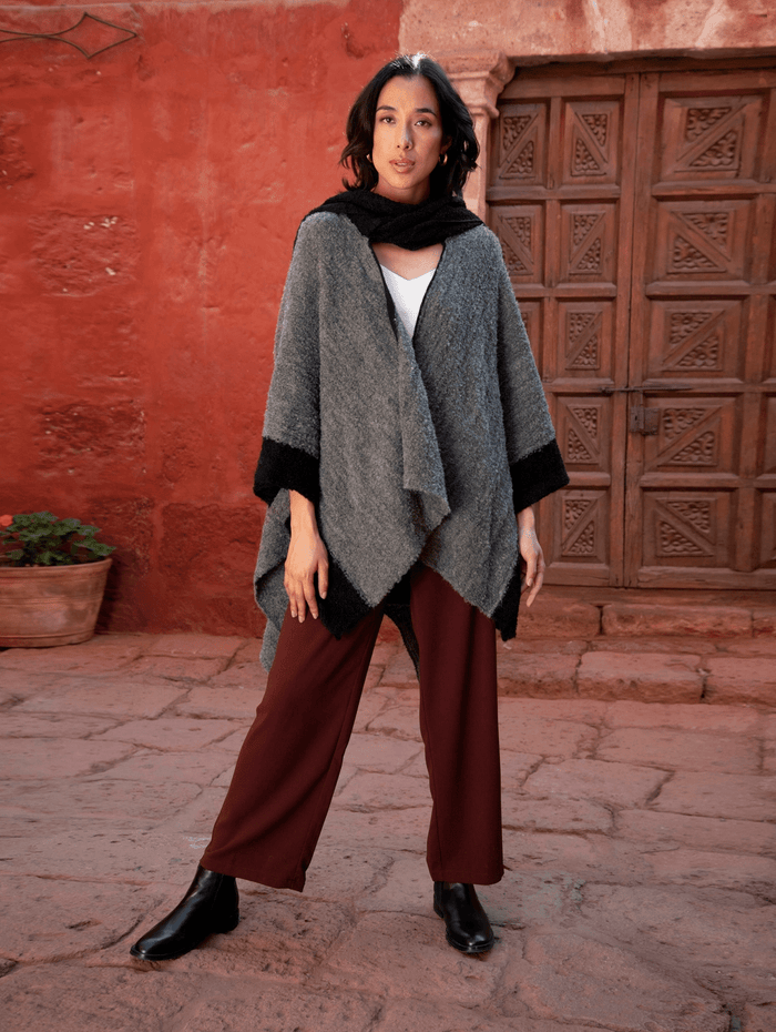 Boucle Alpaca Cape with Attached Double Scarf
