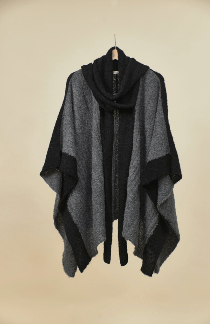 Boucle Alpaca Cape with Attached Double Scarf