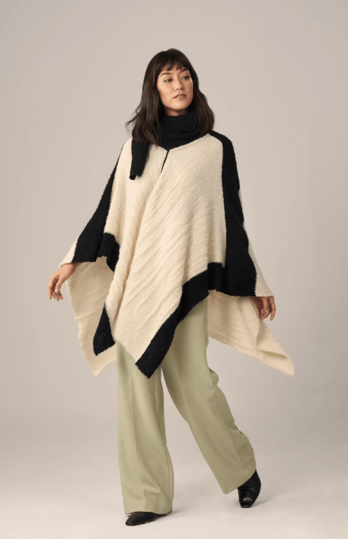 Boucle Alpaca Cape with Attached Double Scarf