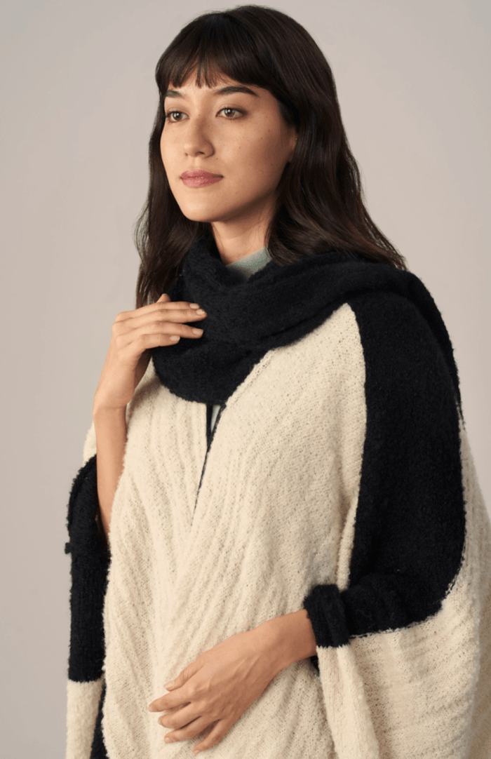 Boucle Alpaca Cape with Attached Double Scarf