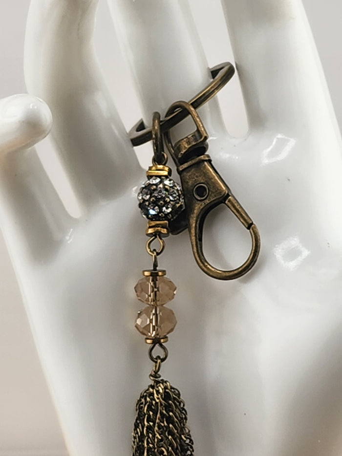 Bronze Tassel Bag Charm Keychain with Bead Accents