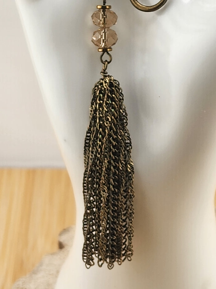 Bronze Tassel Bag Charm Keychain with Bead Accents