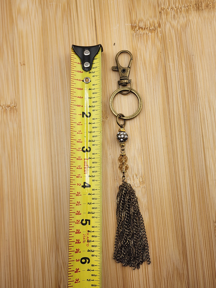 Bronze Tassel Bag Charm Keychain with Bead Accents