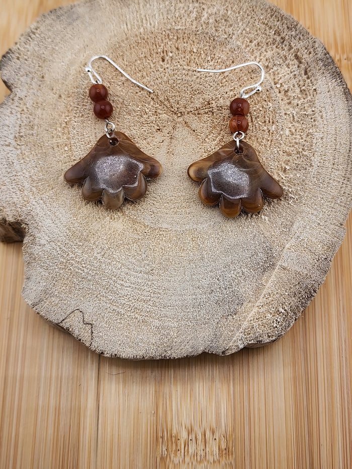 Brown Floral Acrylic Glass Drop Earrings - UNIQUE