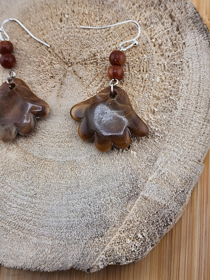 Brown Floral Acrylic Glass Drop Earrings - UNIQUE
