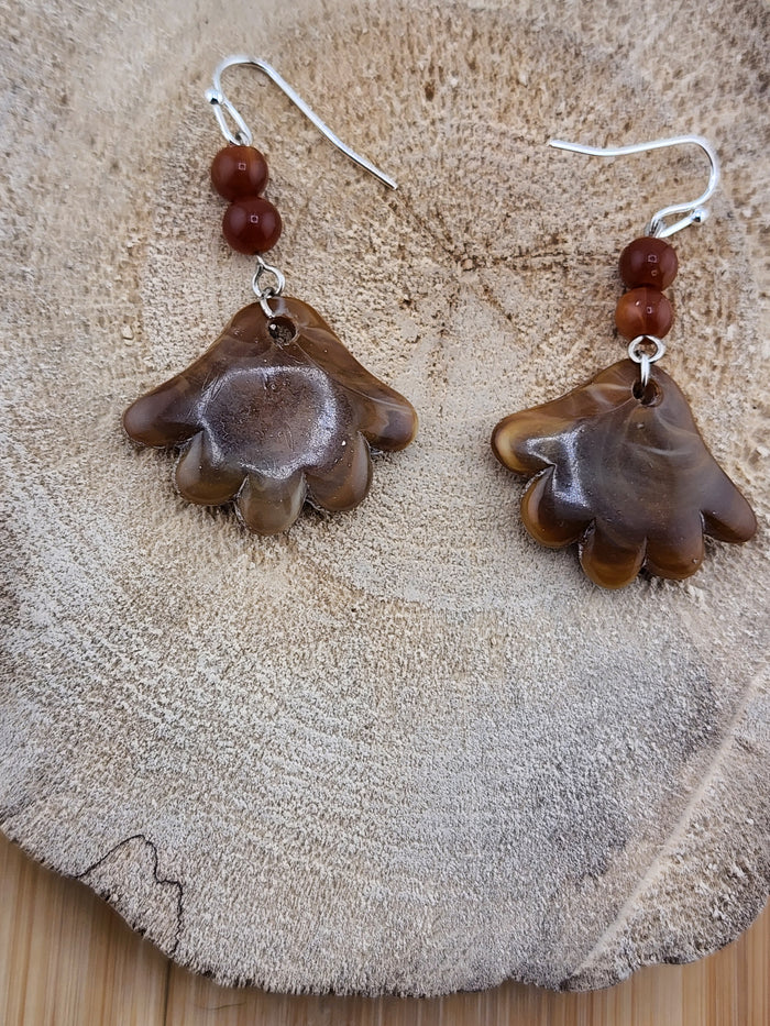 Brown Floral Acrylic Glass Drop Earrings - UNIQUE