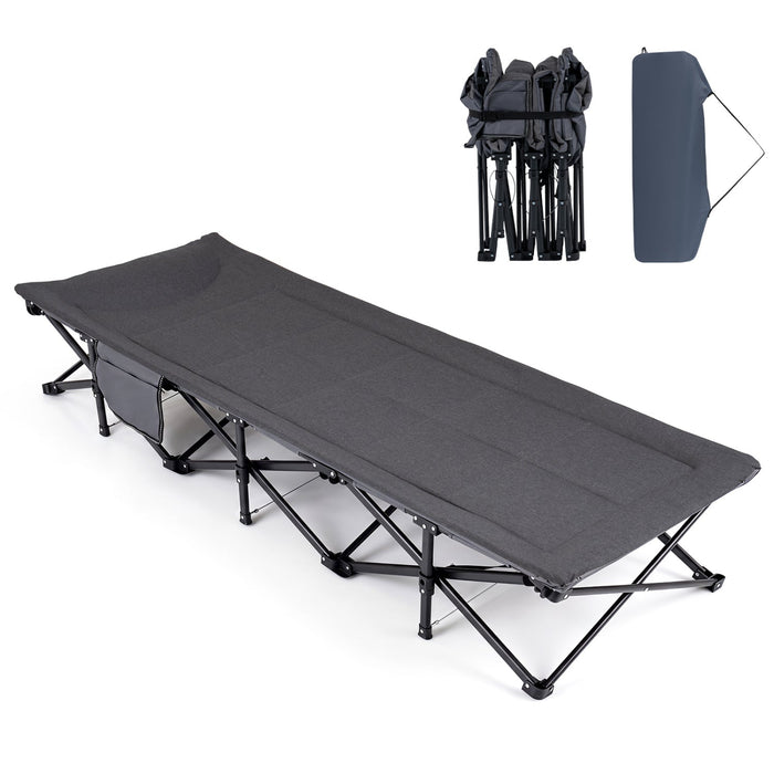 Camping Cot with Cotton-Padded Headrest & Side Storage Pouch