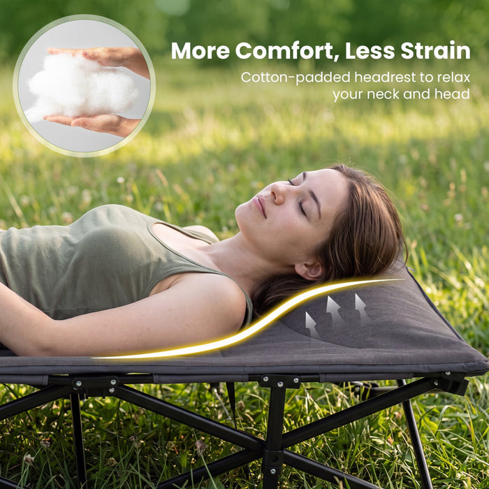 Camping Cot with Cotton-Padded Headrest & Side Storage Pouch
