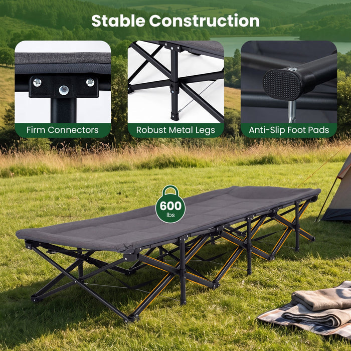 Camping Cot with Cotton-Padded Headrest & Side Storage Pouch