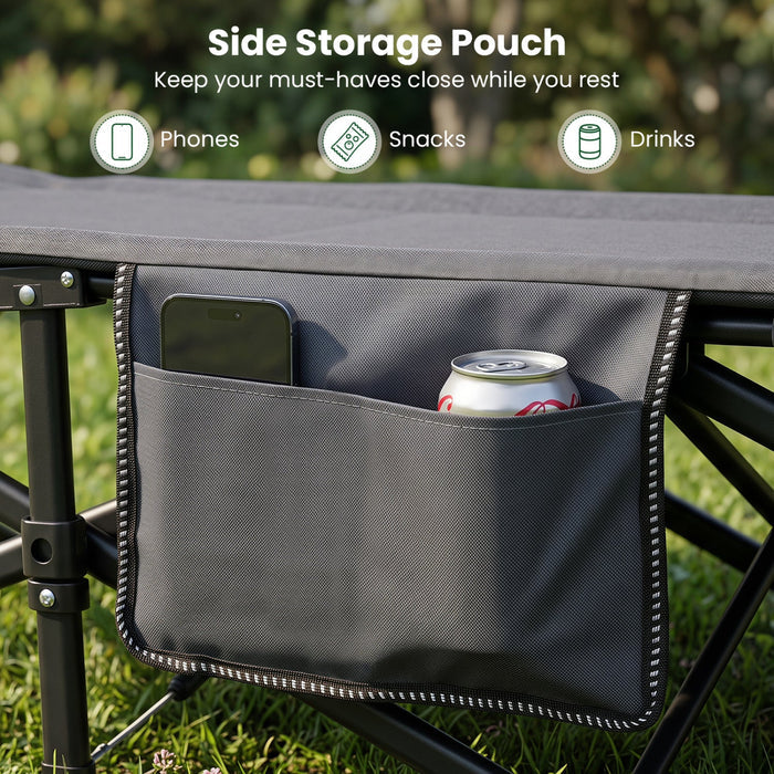 Camping Cot with Cotton-Padded Headrest & Side Storage Pouch