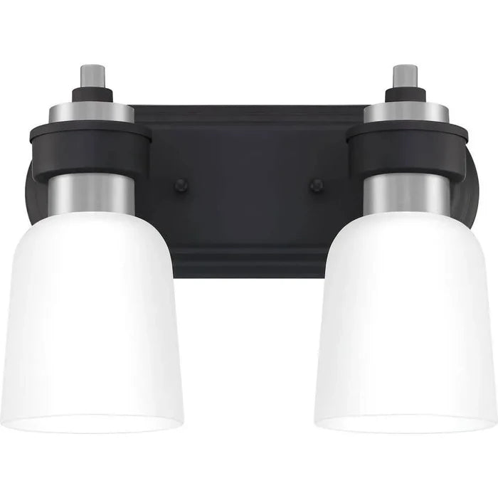 Brushed nickel vanity light, by Quoizel, for bathroom