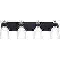 Brushed nickel vanity light, by Quoizel, for bathroom