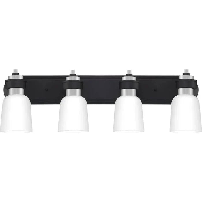 Brushed nickel vanity light, by Quoizel, for bathroom