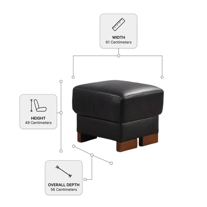 Dalmore Genuine Leather Black Footstool - measurement