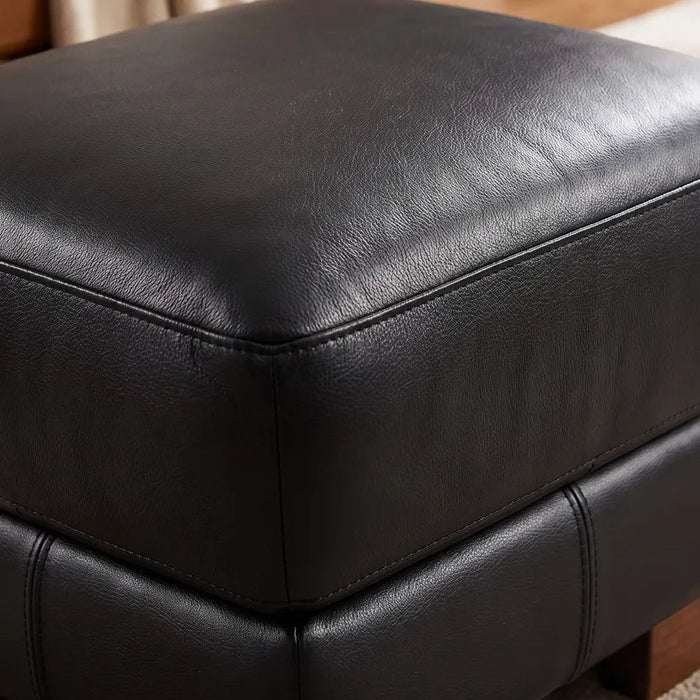 Dalmore Genuine Leather Black Footstool - Furniture Instore