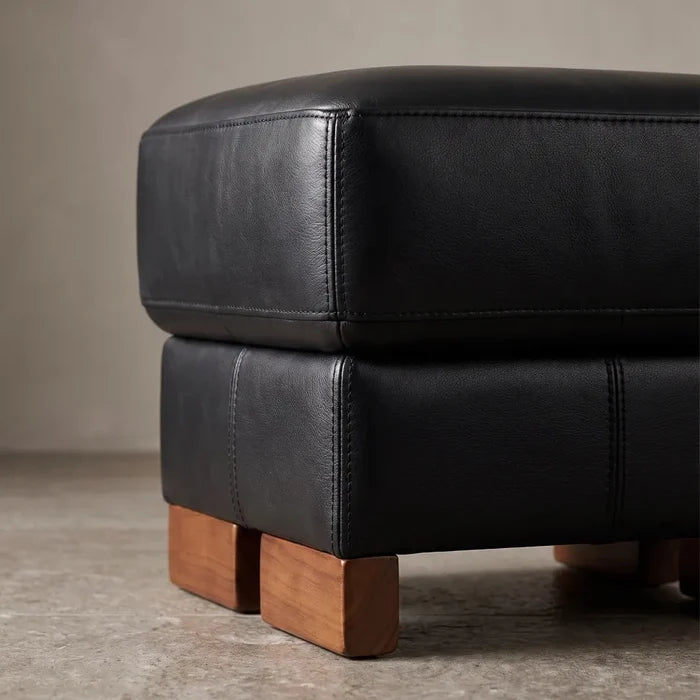 Dalmore Genuine Leather Black Footstool - Furniture Instore