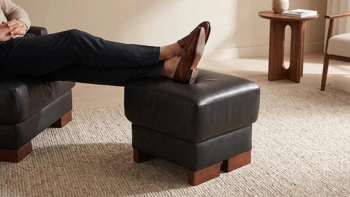 Dalmore Genuine Leather Black Footstool - Furniture Instore