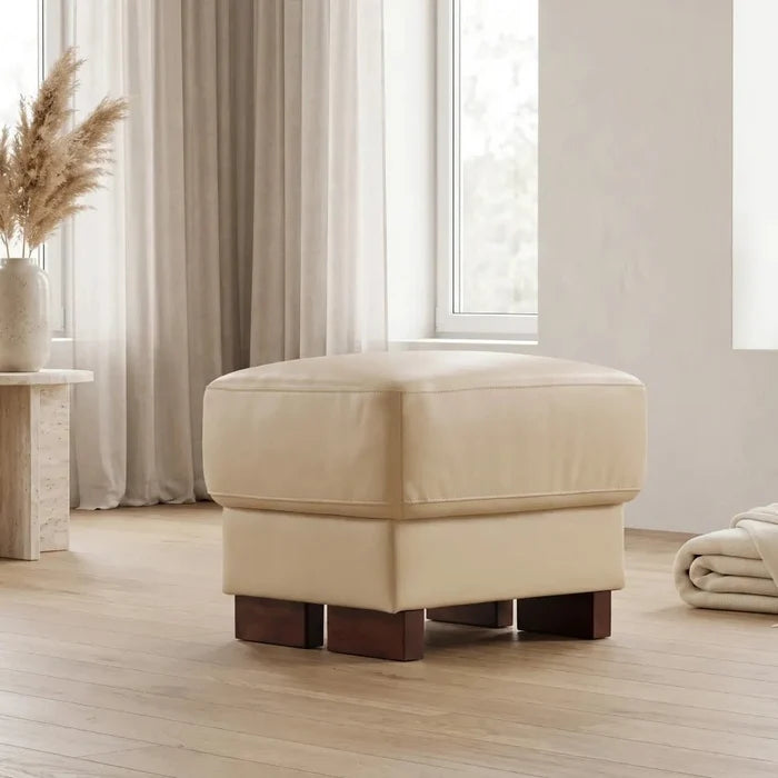 Dalmore Genuine Leather Cream Footstool - Furniture Instore