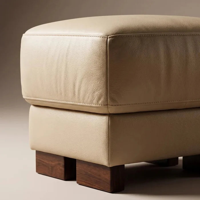Dalmore Genuine Leather Cream Footstool - Furniture Instore