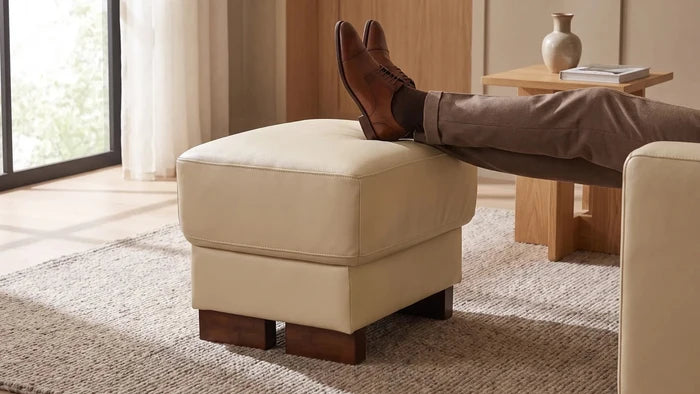 Dalmore Genuine Leather Cream Footstool - Furniture Instore