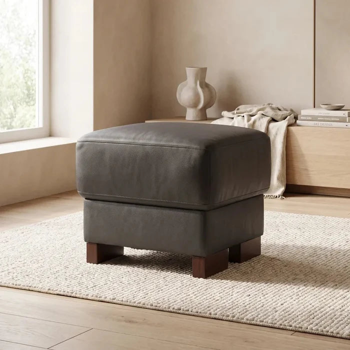 Dalmore Genuine Leather Grey Footstool - Furniture Instore