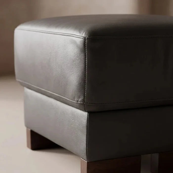 Dalmore Genuine Leather Grey Footstool - Furniture Instore