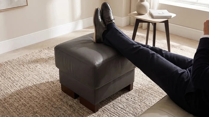 Dalmore Genuine Leather Grey Footstool - Furniture Instore