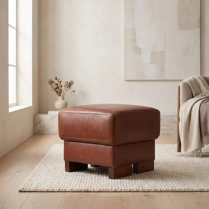 Dalmore Genuine Leather Tan Footstool - Furniture Instore