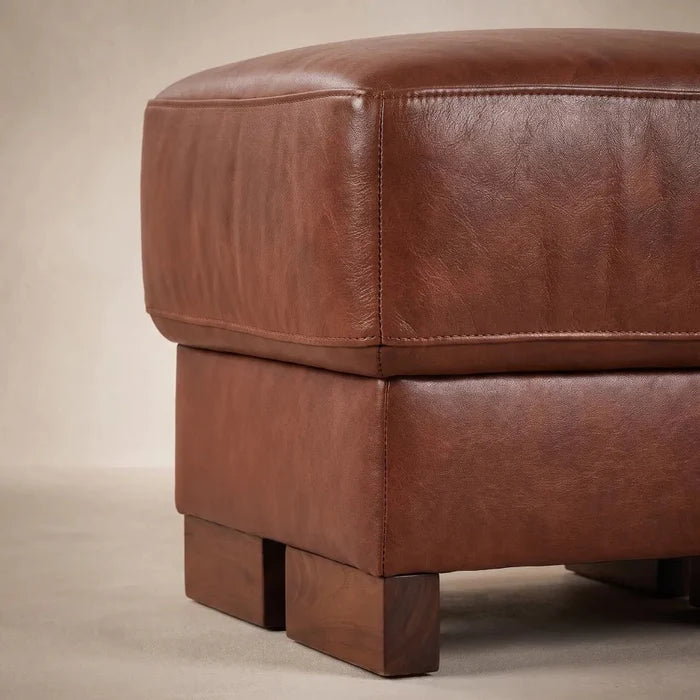 Dalmore Genuine Leather Tan Footstool - Furniture Instore
