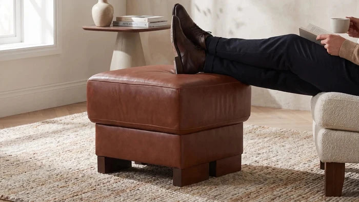 Dalmore Genuine Leather Tan Footstool - Furniture Instore